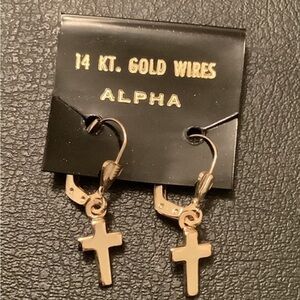 NEW vintage 14 KARAT Gold Wires Latin Cross Earrings